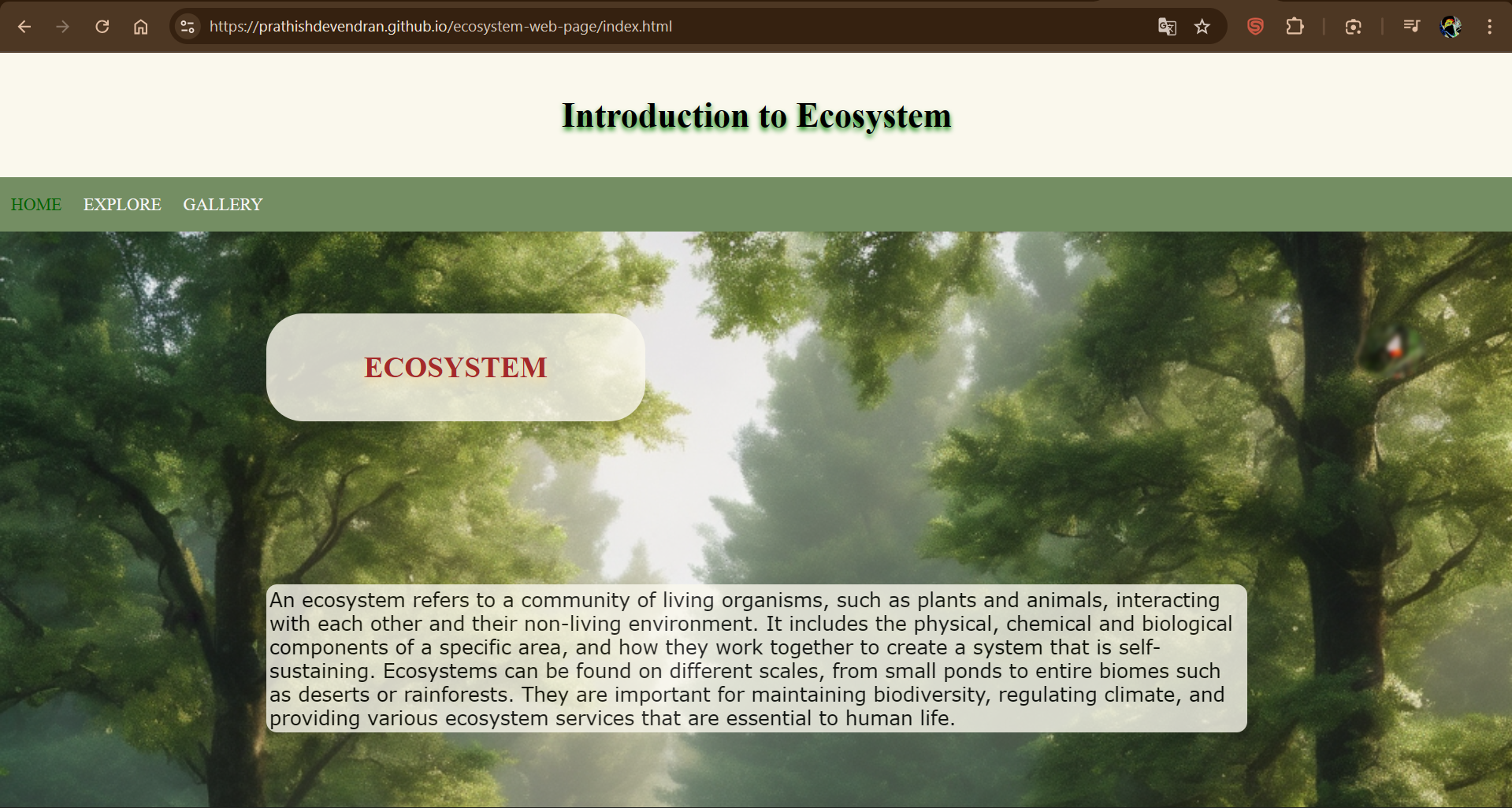 Ecosystem environmental Factors website Preview